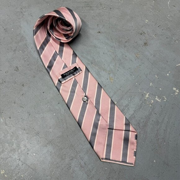 Stefano Ricci Tie Made in Italy Pink / Grey Striped 100% Silk Woven 4.5" - Picture 3 of 5